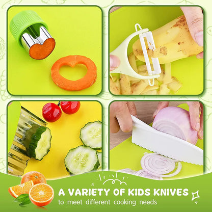 13 Pieces Montessori Kitchen Tools for Toddlers-Kids Cooking Sets Real-Toddler Safe Knives Set for Real Cooking with Plastic