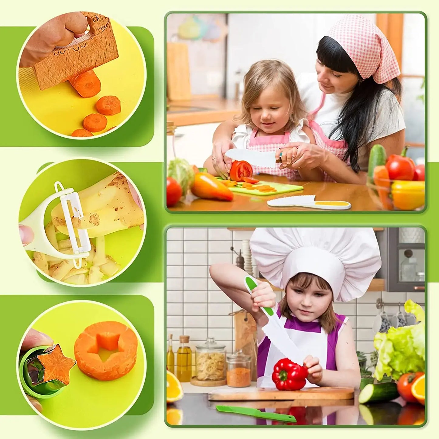 13 Pieces Montessori Kitchen Tools for Toddlers-Kids Cooking Sets Real-Toddler Safe Knives Set for Real Cooking with Plastic